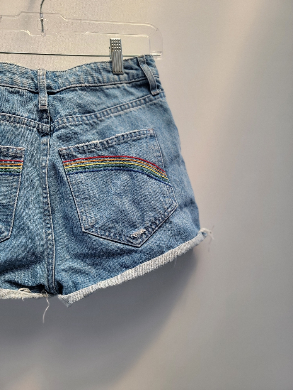 Show Me Your Mumu Blue Arizona High Waisted Shorts Size 25 Blue Rainbow Pockets - Picture 10 of 13